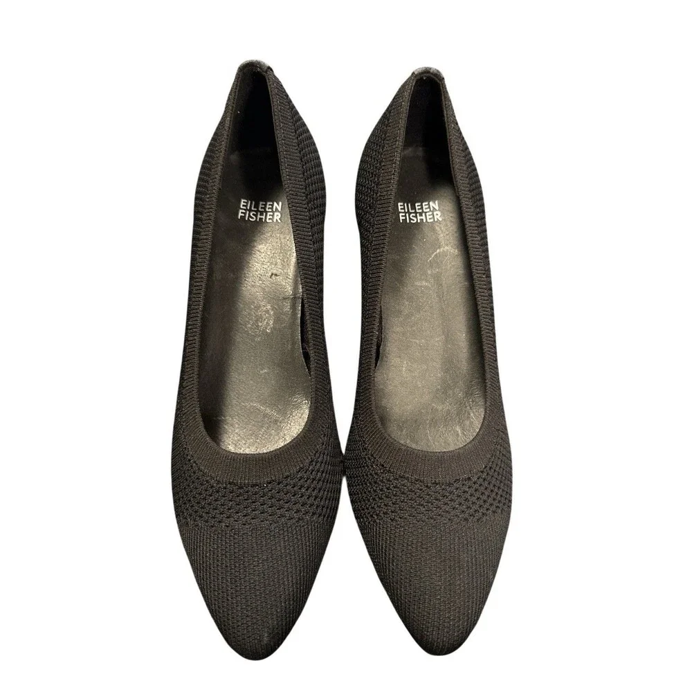 Eileen Fisher Womens Kiss Stretch Knit Pumps Size 8 Black Heels Comfort Workwear